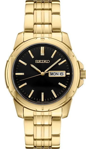 Men's Stainless Steel Analog Gold Tone Watch with Black Dial